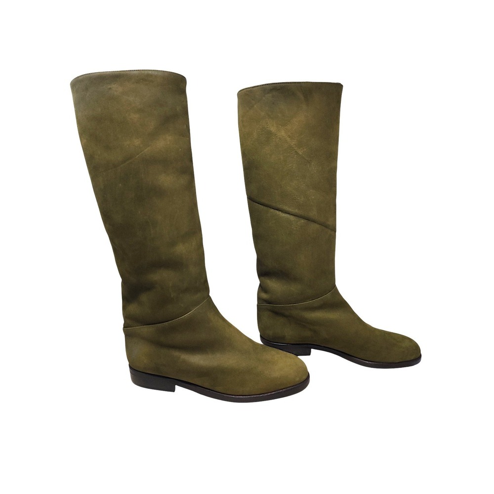 B.L.T. Santa Barbara Tall Boots 7 Women Olive Green Suede Leather Italian Riding